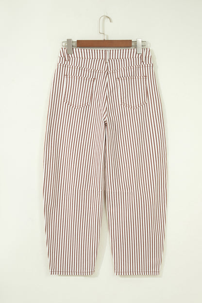 Stripe Denim High Waist Barrel Leg Jeans