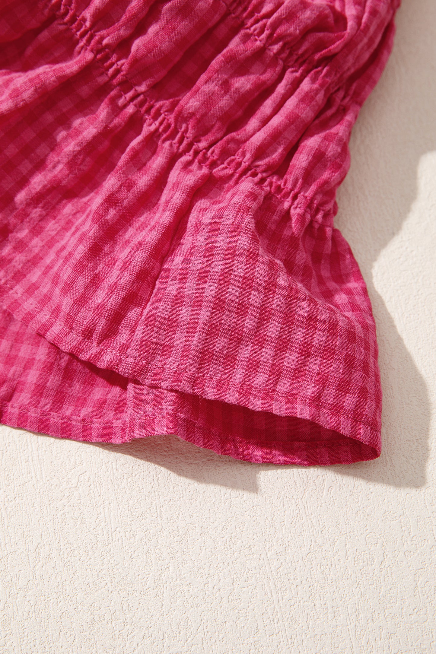 Gingham Plaid Shirred Ruffle Trim Tank Top