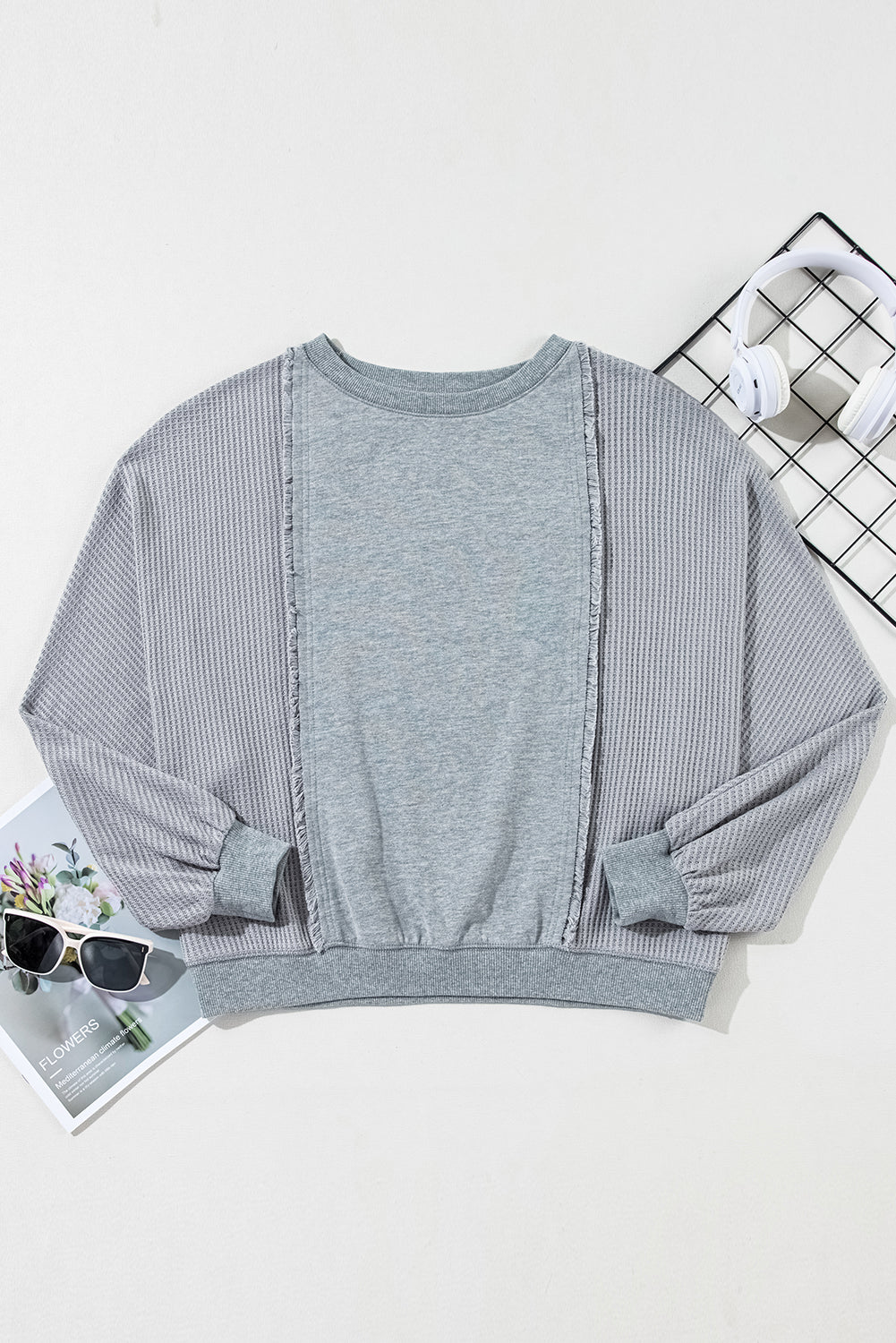 Waffle Raw Edge Long Sleeve Top