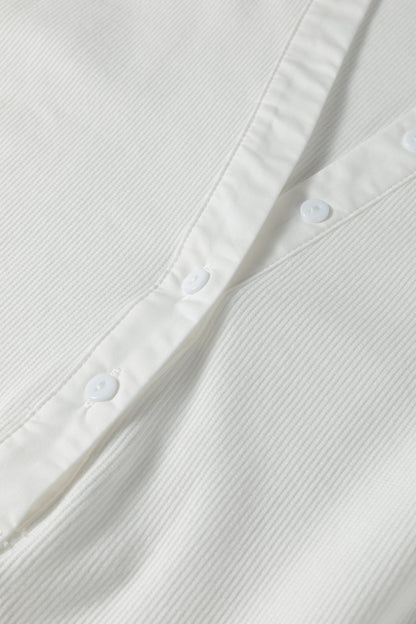 Stripe Patchwork Buttoned V-Neck Ribbed Knit Top