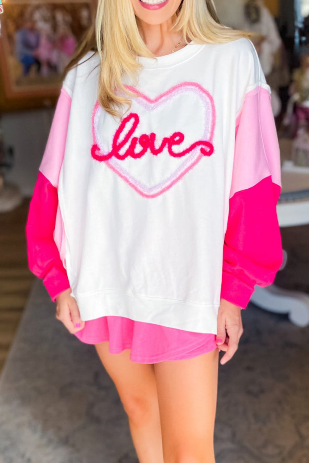 Love Heart Colorblock Sleeve Sweatshirt