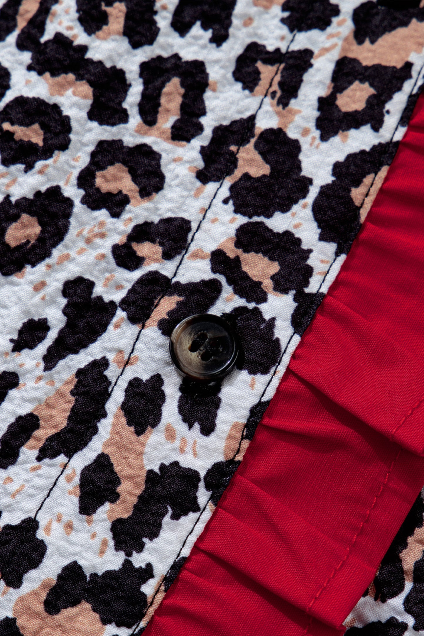 Leopard Contrast Trim Frilled V-Neck Shirt