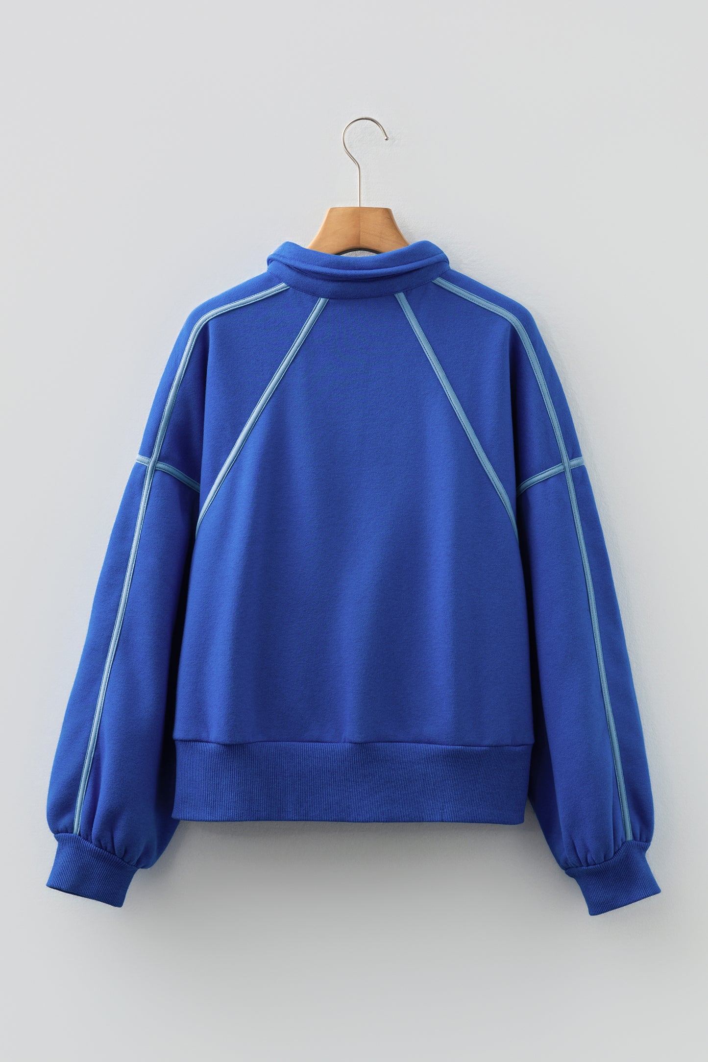 Collared Snap Button Exposed Seam Sweatshirt