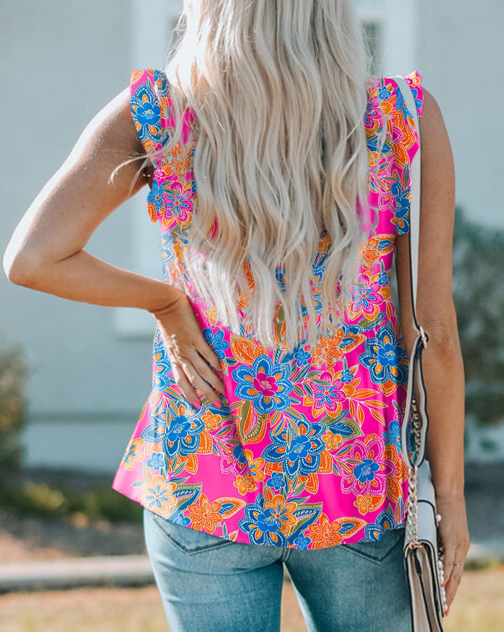 Floral V-Neck Ruffle Tank Top