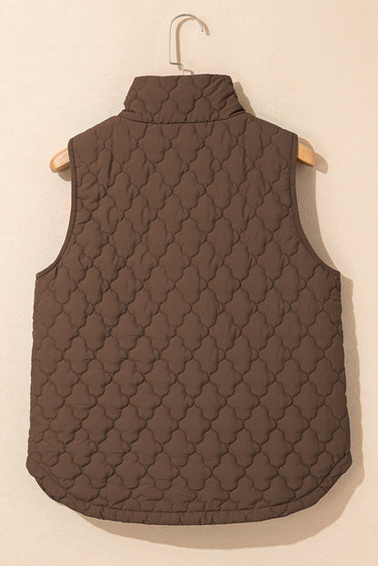 Quilted Zip-Up Snap Button Pocketed Vest