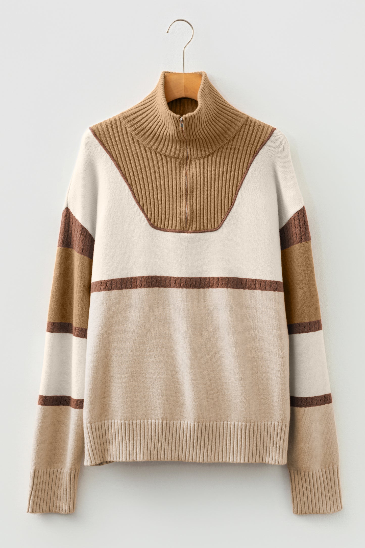 Colorblock Stripe Quarter Zip Collared Sweater