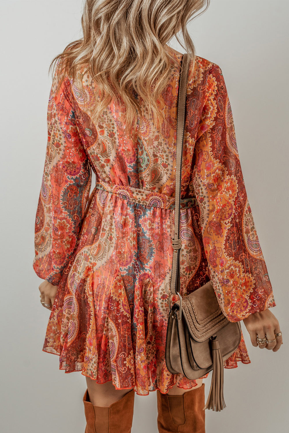 Boho Paisley Long Sleeve Mini Dress