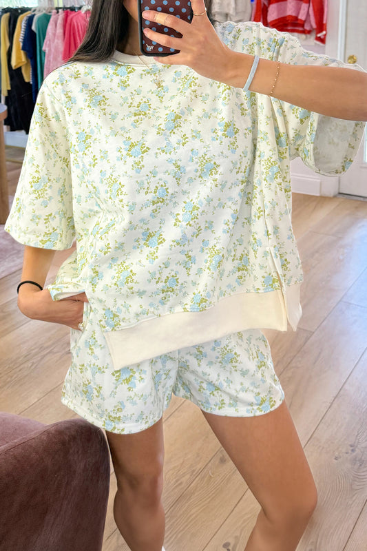 Floral Short Sleeve & Elastic Waist Short Sets