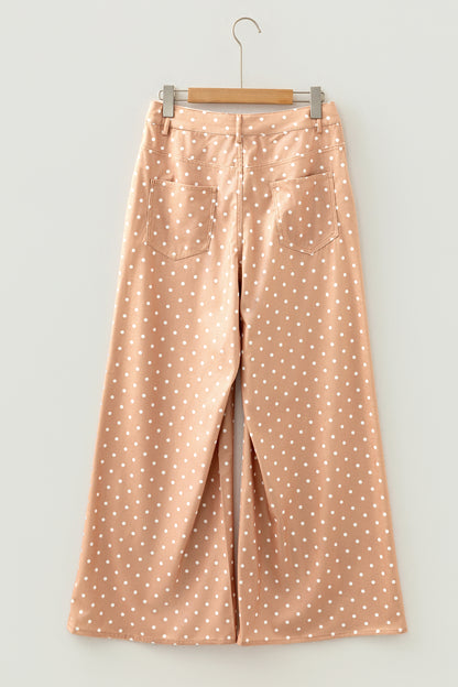 Polka Dot Drawstring High Waist Wide Leg Pants