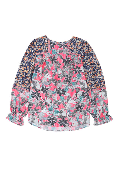 Floral Ruffle Balloon Sleeve Blouse