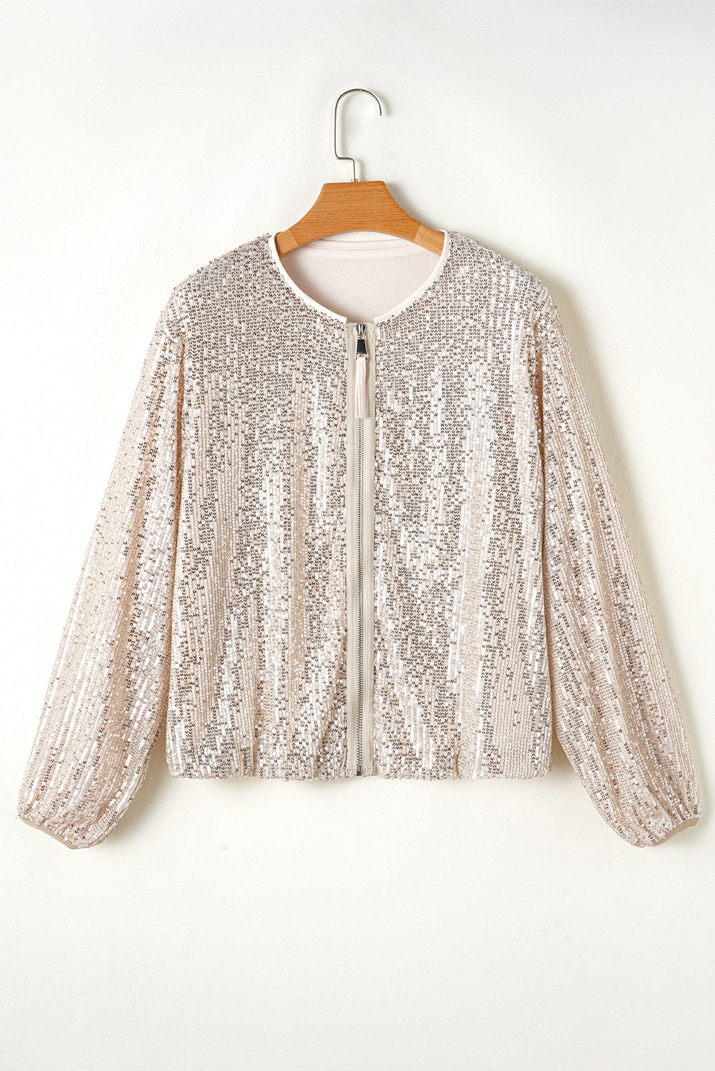 Sequin Round Neck Zipped Jacket