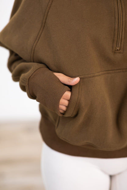 Thumbhole Sleeve Half Zip Hoodie