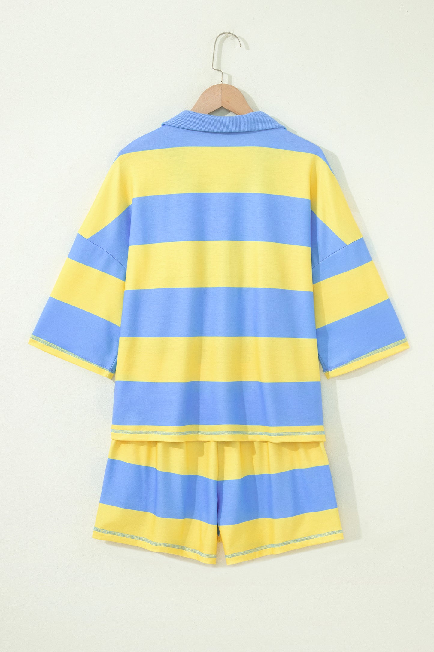 Stripe Half Zip Tee & Elastic Shorts Set