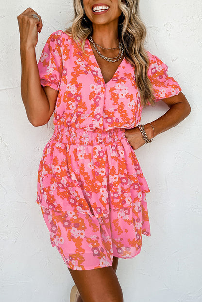 Floral Smocked Waist Tiered Dress