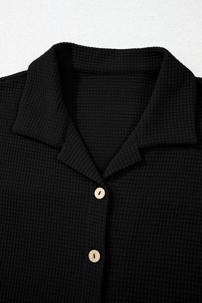 Solid Textured Buttoned Shirt and Pants Set