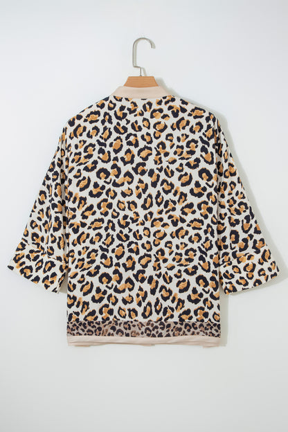 Leopard Patchwork 3/4 Sleeve Buttoned Shirt