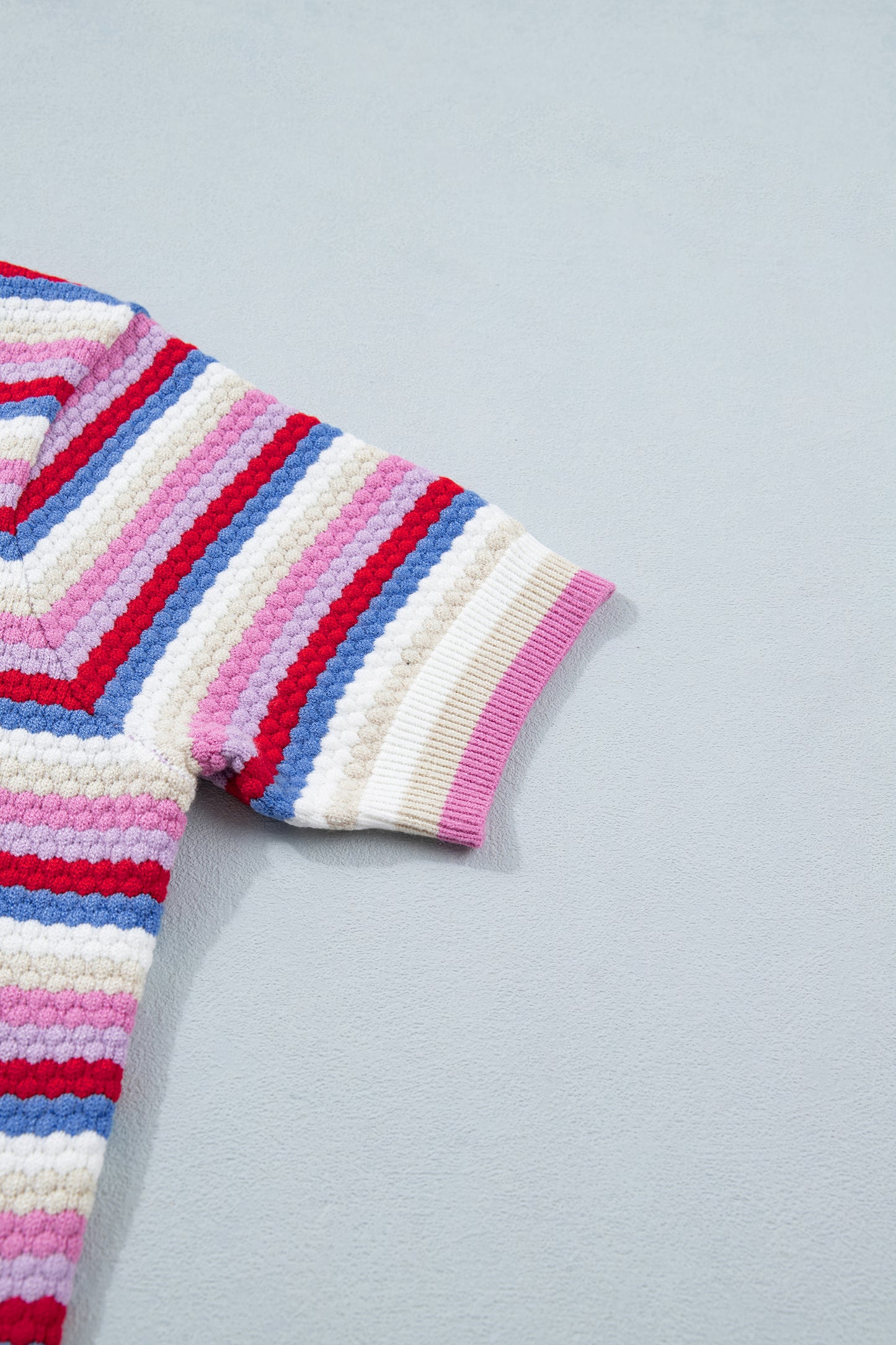 Stripe Textured Knit Short Sleeve Sweater