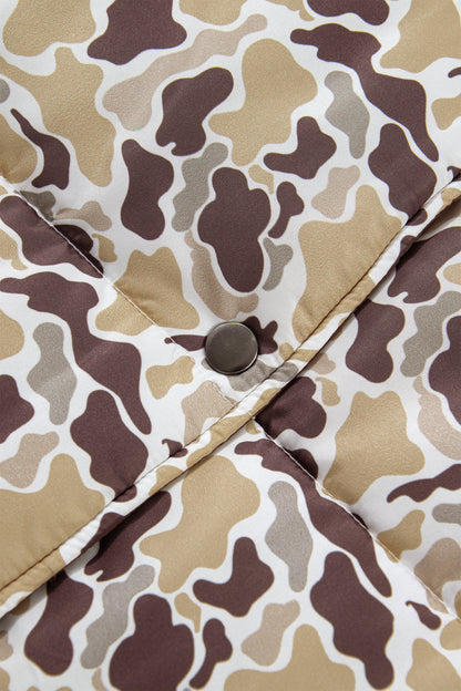 Camo Quilted Button Collar Long Sleeve Puffer Coat