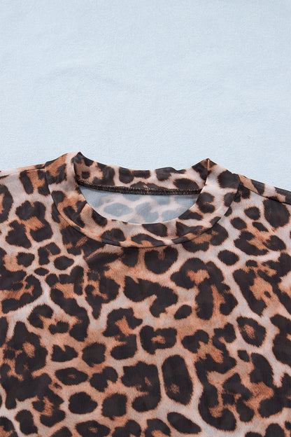 Plus Size Leopard Mesh Mock Neck Top