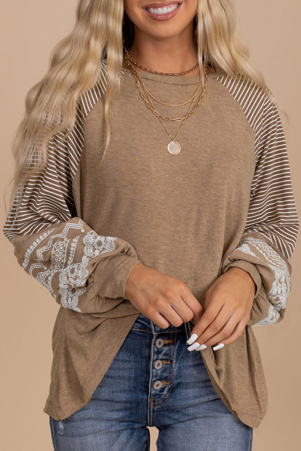 Floral Stripe Raglan Sleeve Top