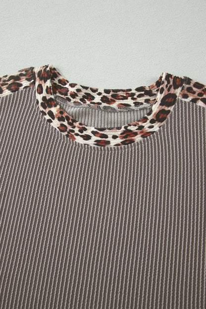 Leopard Trim Corded Top & Shorts Set