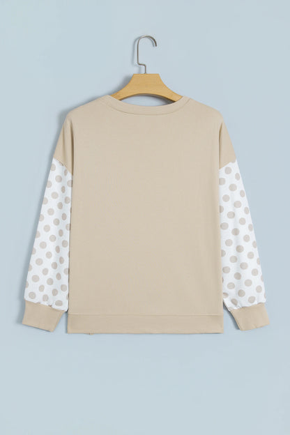 Polka Dot Patchwork Drop Shoulder Sweatshirt