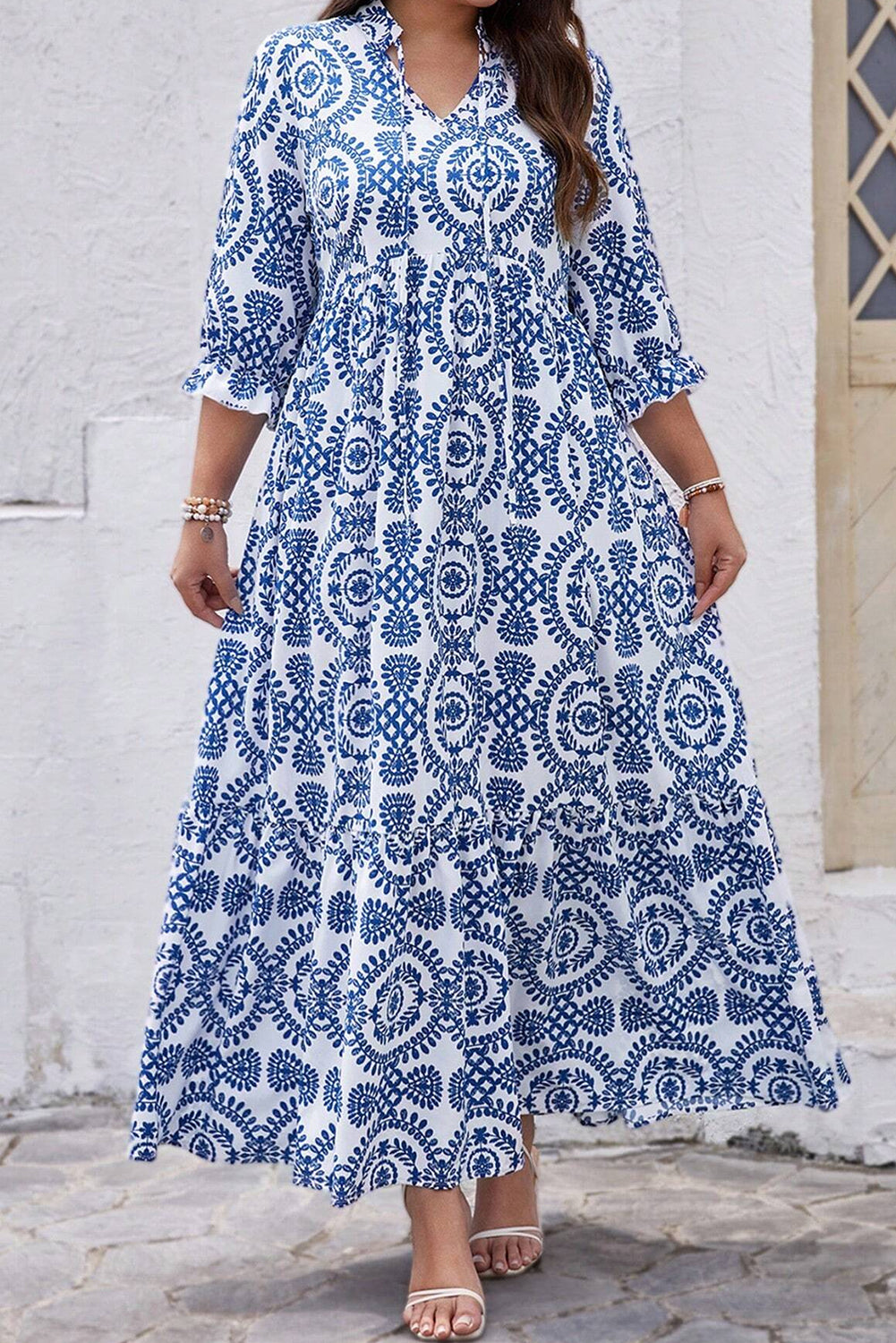 Geometric V-Neck Maxi Dress Plus Size