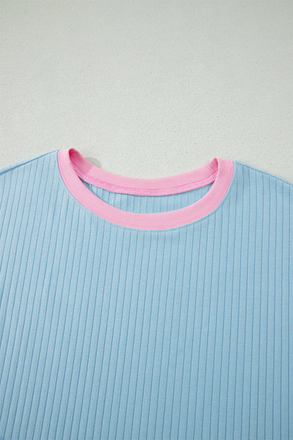 Colorblock Trim Ribbed Top & Shorts Set