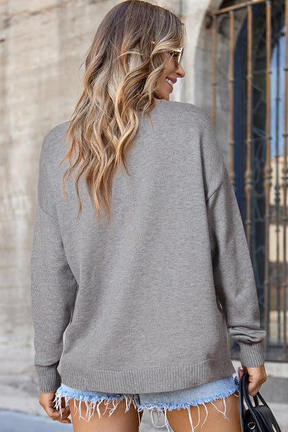 Solid Front Center Seam Drop Shoulder Sweater
