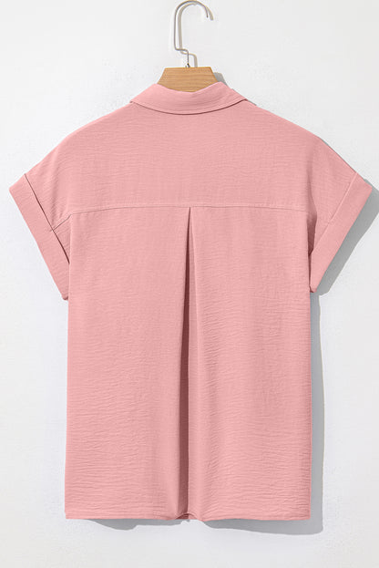 Solid Cuffed Short Sleeve Buttoned Shirt