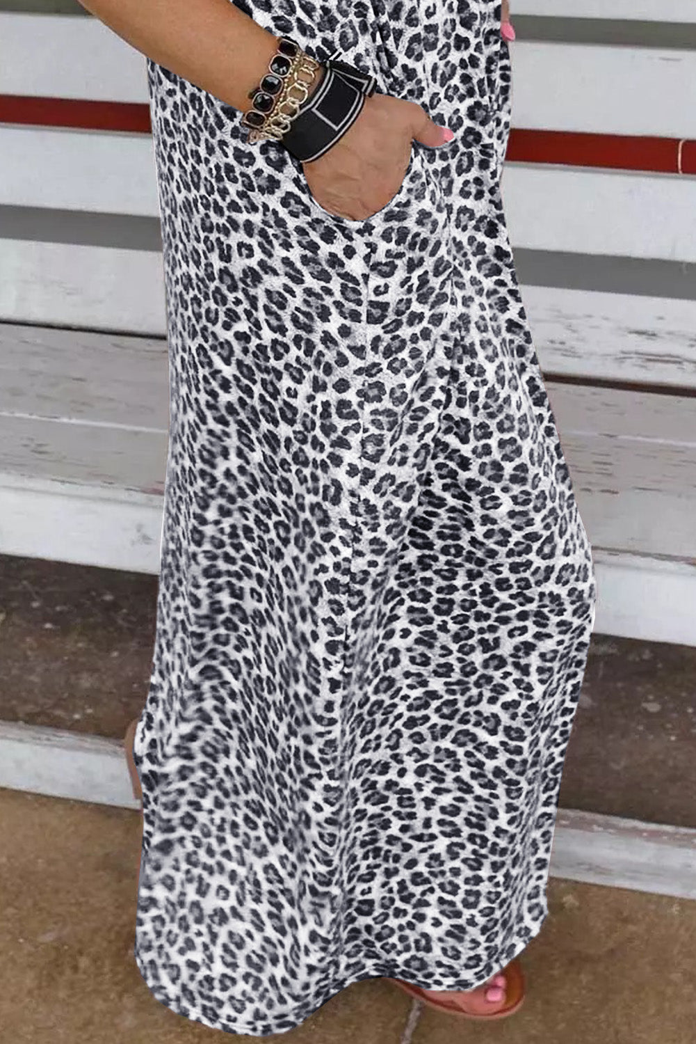 Leopard Ribbed Pocketed Maxi Dress