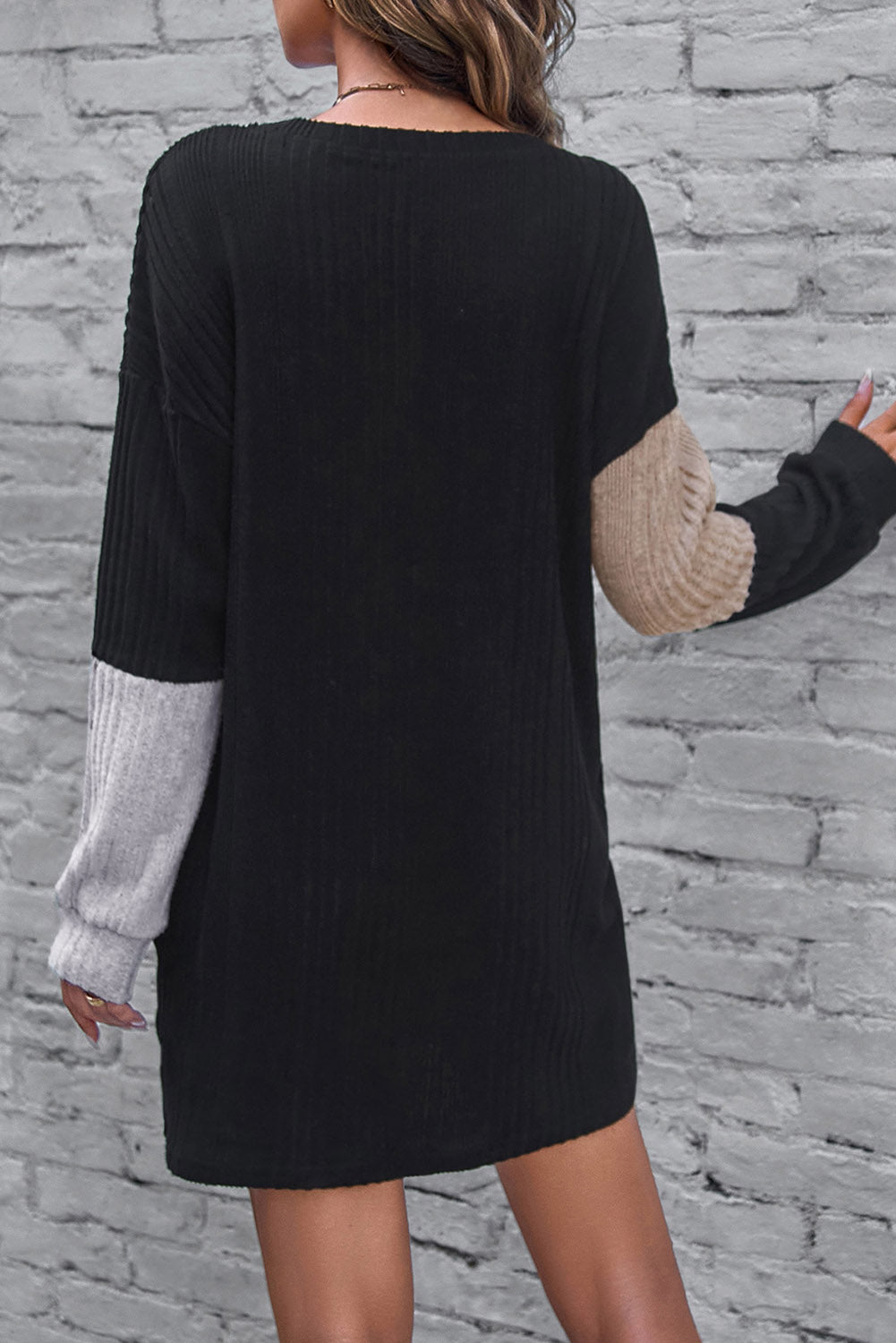 Colorblock Ribbed Long Sleeve Dress