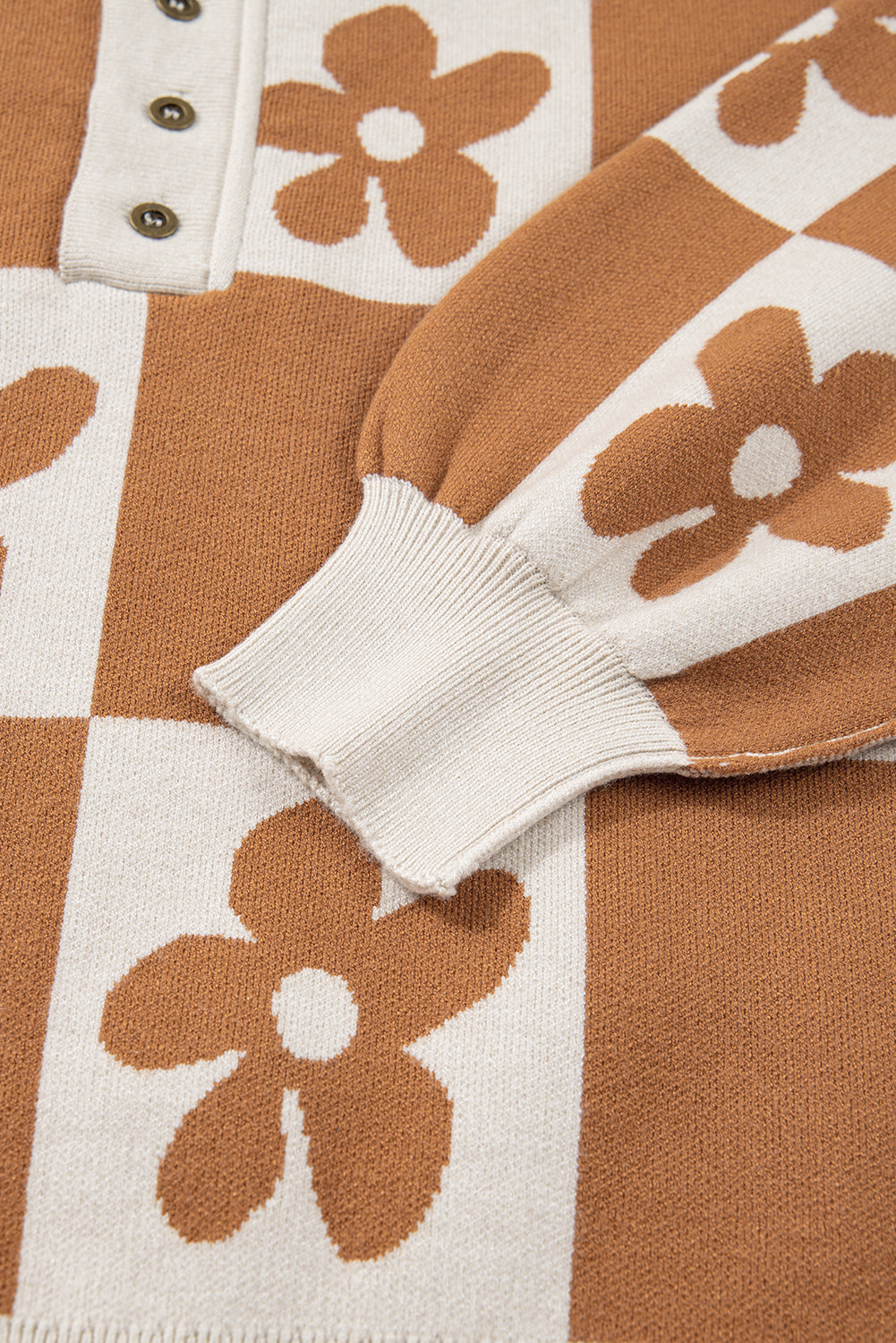 Flower Checker Henley Baggy Sweater