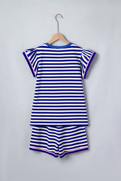 Stripe Cap Sleeve Top & Contrast Trim Shorts Set