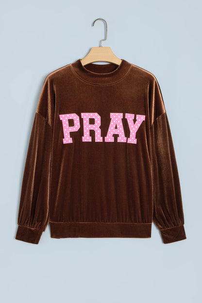 Christmas MERRY/PRAY Polka Dot Letter Print Velvet Sweatshirt