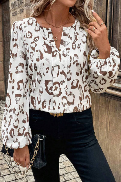 Leopard Balloon Sleeve Blouse