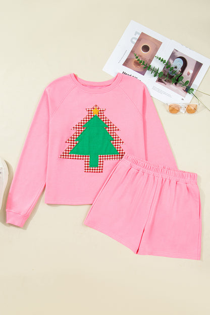 Christmas Tree Plaid Patch Pullover and Short Set