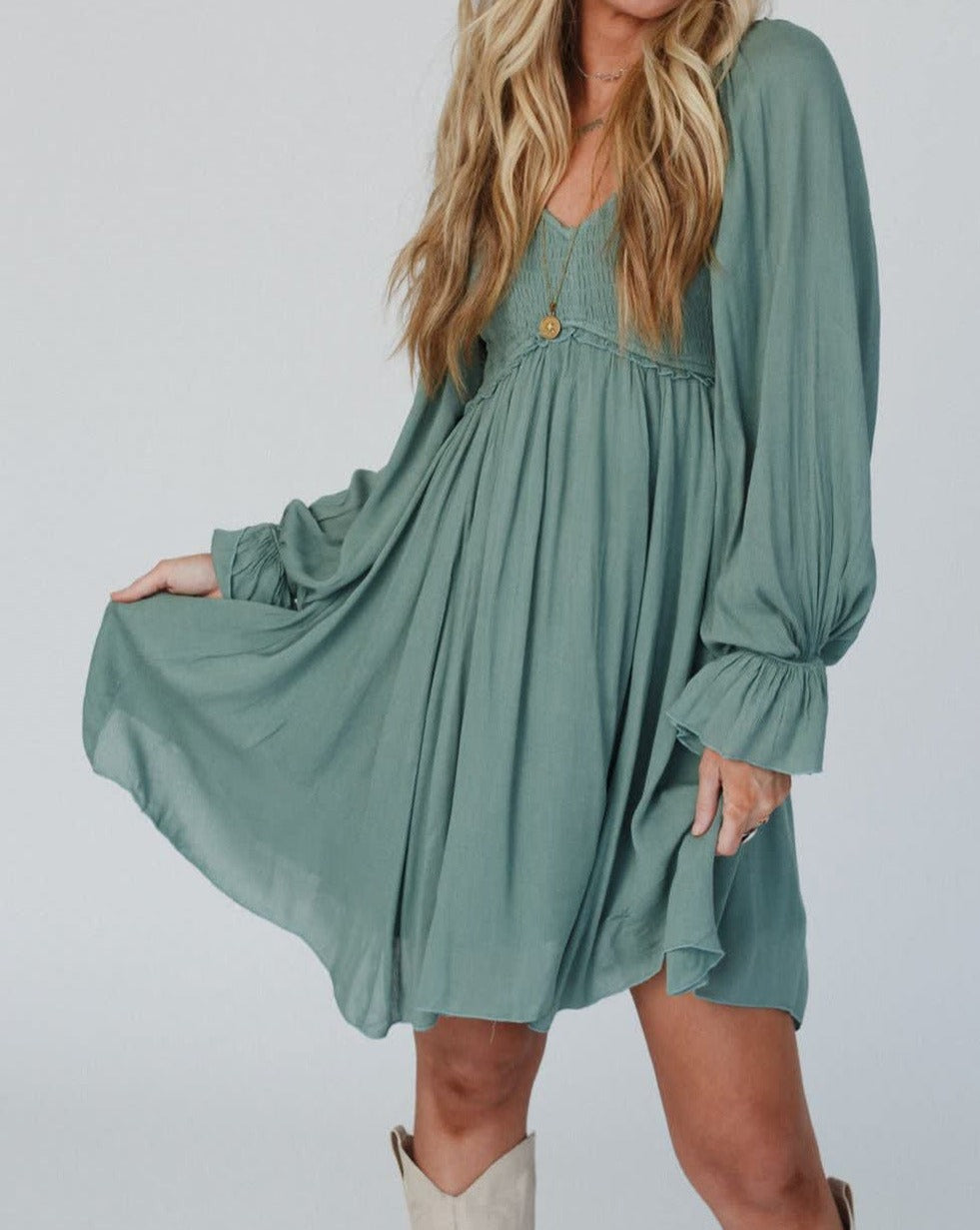 Smocked Puff Sleeve Babydoll Dress