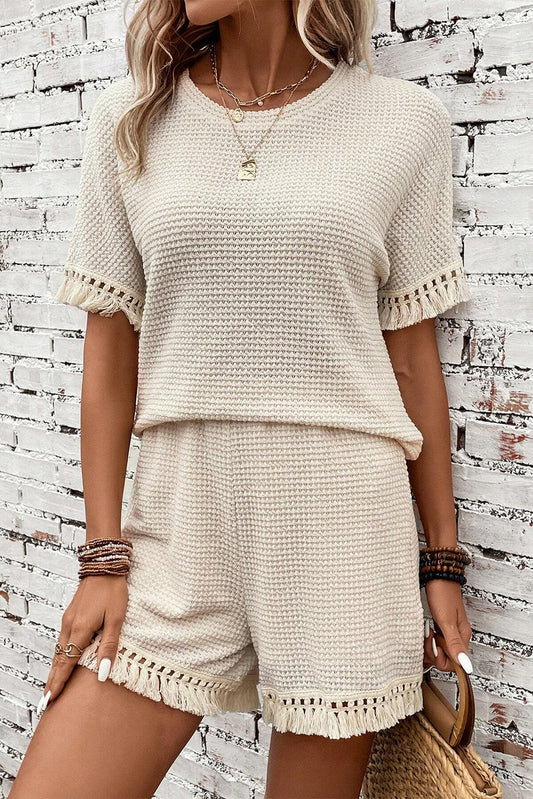 Fringe Trim Top and Shorts Set