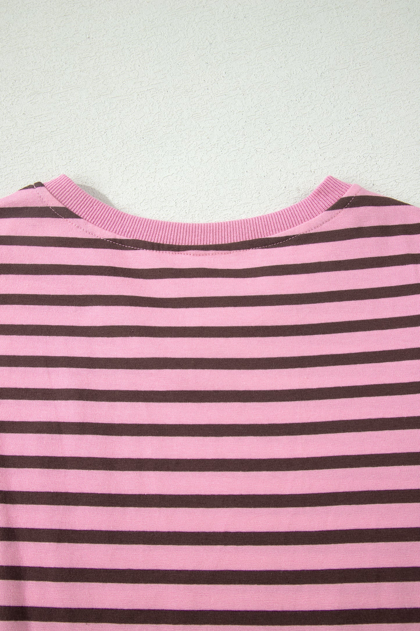 Stripe Ribbed Trim V-Neck Puff Sleeve Top