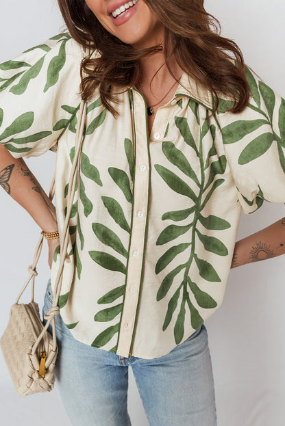 Leaf Short Balloon Sleeve Buttoned Shirt