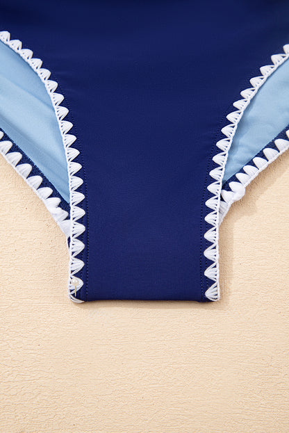 Colorblock Ric-Rac Trim Cutout Swimsuit
