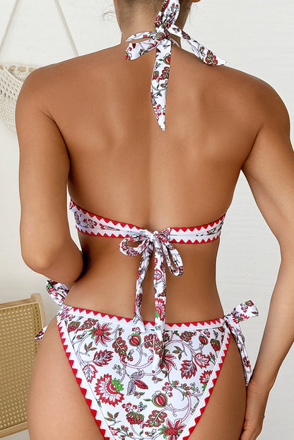 Floral Halter O-Ring Bikini Set