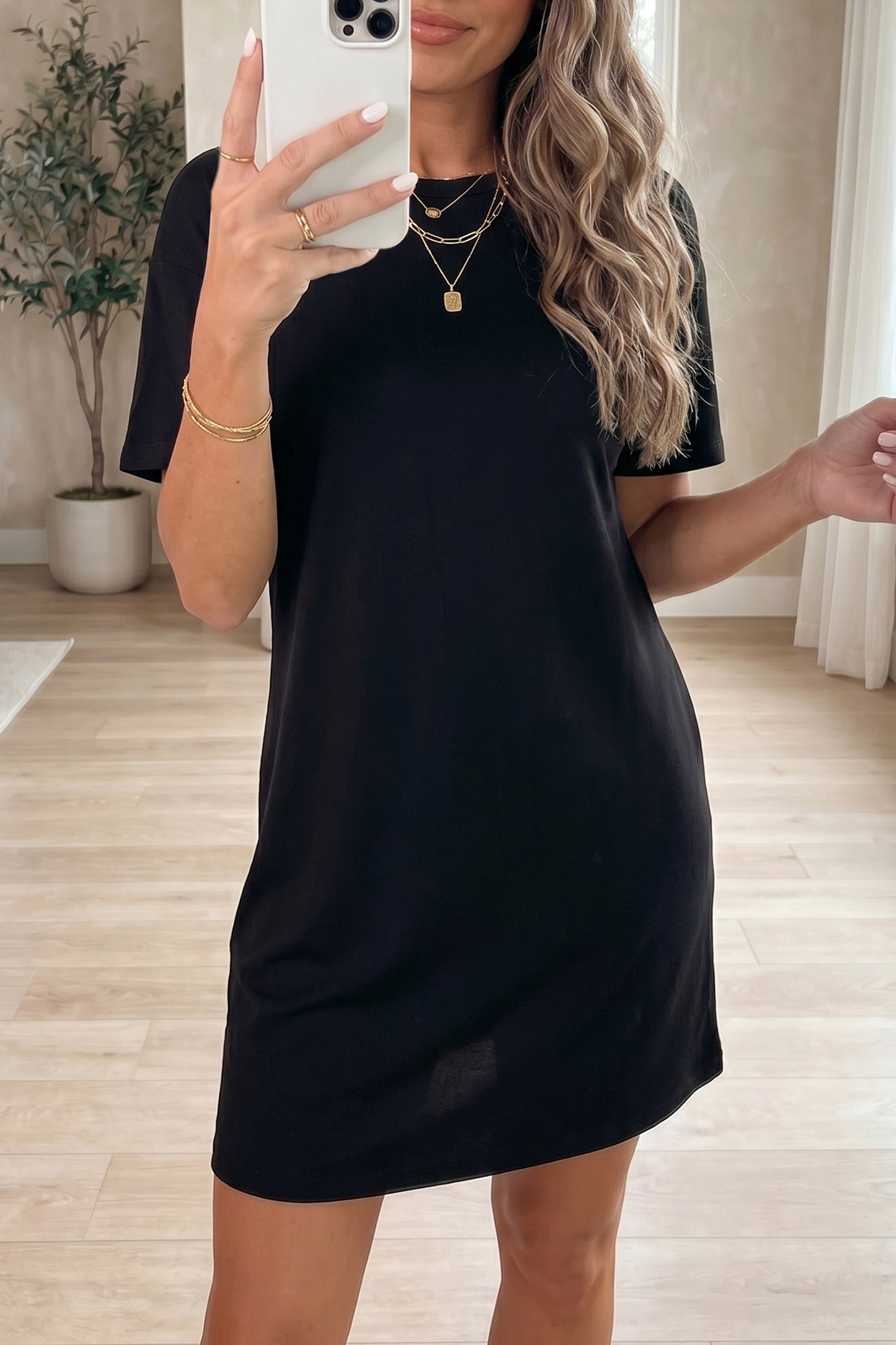Solid Backless Bow Tie Short Sleeve Mini Dress