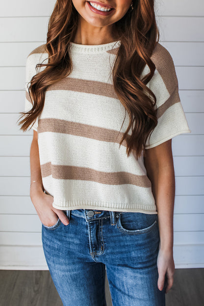 Stripe Short Sleeve Sweater Knit Top