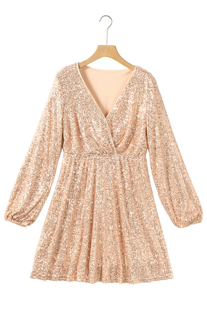 Sequin Wrap Front V-Neck Dress