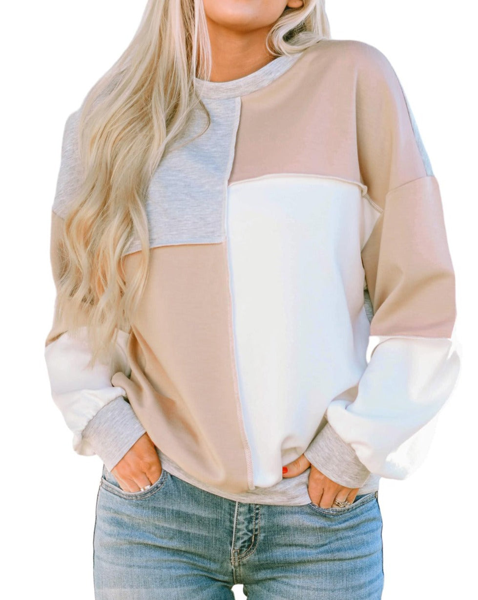 Colorblock Exposed Seam Oversized Top