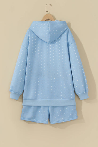 Polka Dot Kangaroo Pocket Hoodie & Shorts Set