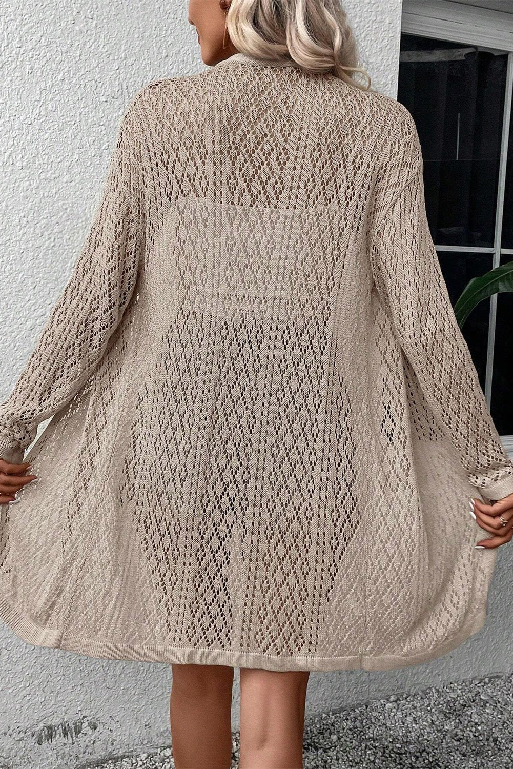 Pointelle Knit Open Front Cardigan