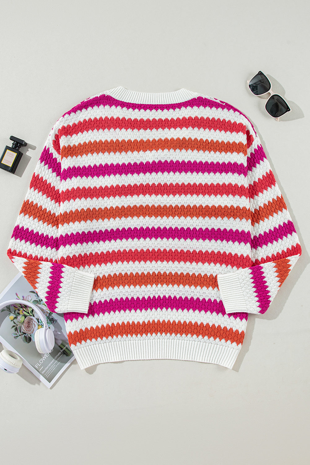 Stripe V-Neck Sweater Plus Size